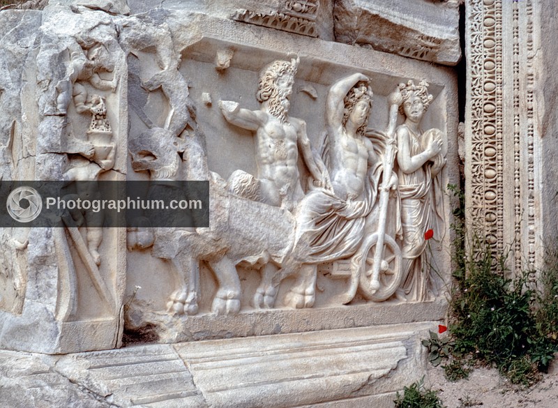 Roman relief depicting a triumphal chariot. Perge, Turkey. 1973