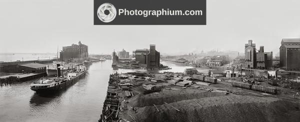 Panorama of creek and elevators. Buffalo, New York