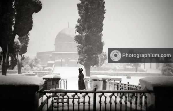 Dome of the Rock during a snowy winter. Jerusalem